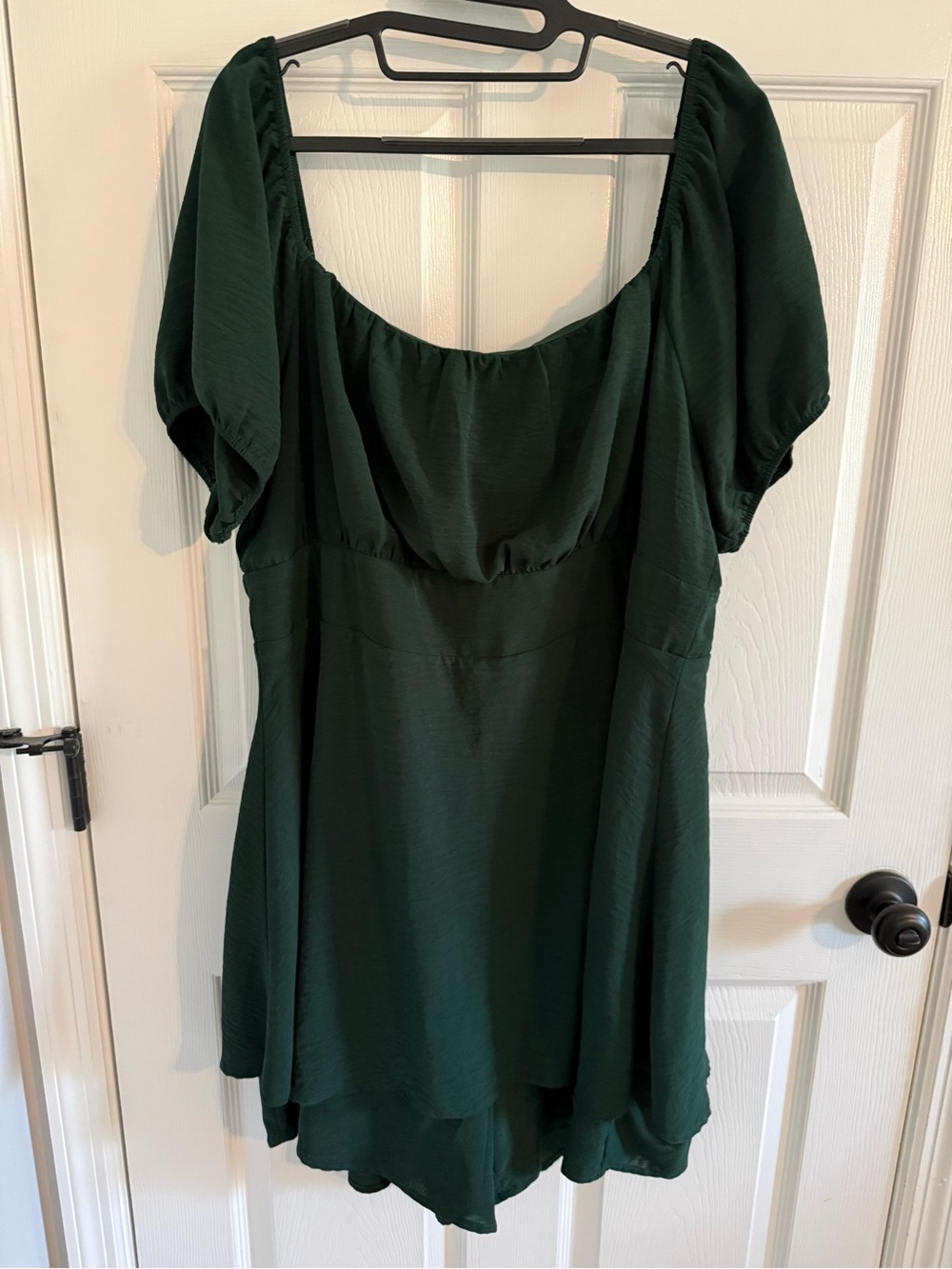 ARULA Dark Green Puff Sleeve Square Neck Romper